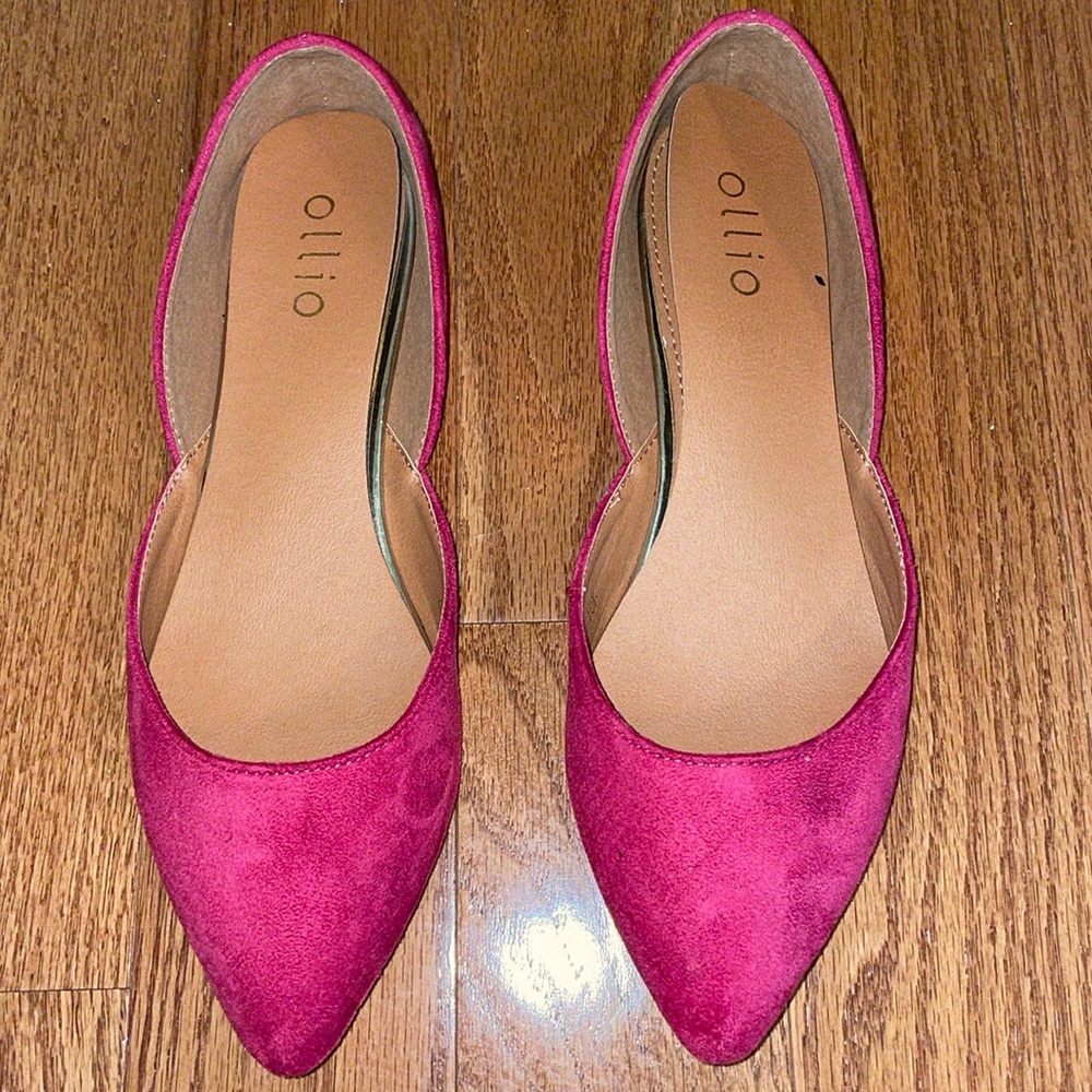 Ollio Magenta Suede Pointed-Toe D'Orsay Flats